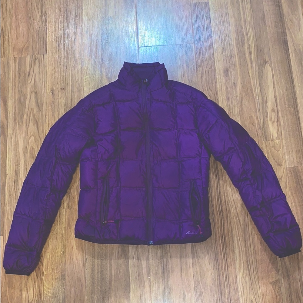 Purple Quilted Eddie Bauer Puffer Jacket down insulated, size small